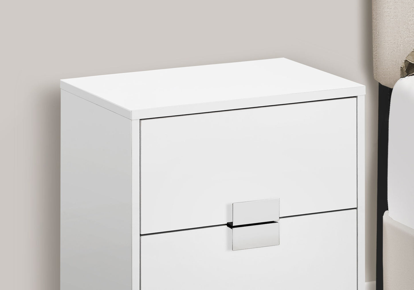 Accent Side Table, 2 Storage Drawer, Glossy Contemporary And Modern - White
