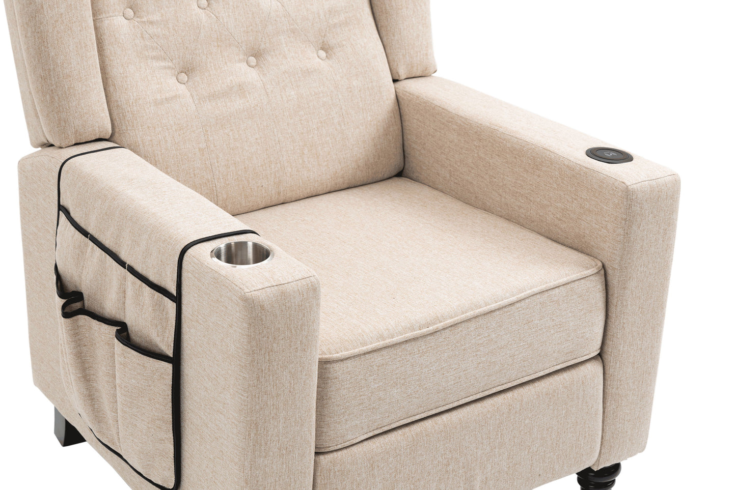 Arm Pushing Recliner Chair, Modern Button Tufted Wingback Push Back Recliner Chair, Living Room Chair Fabric Pushback Manual Single Reclining Sofa Home Theater Seating For Bedroom - Khaki / Yellow