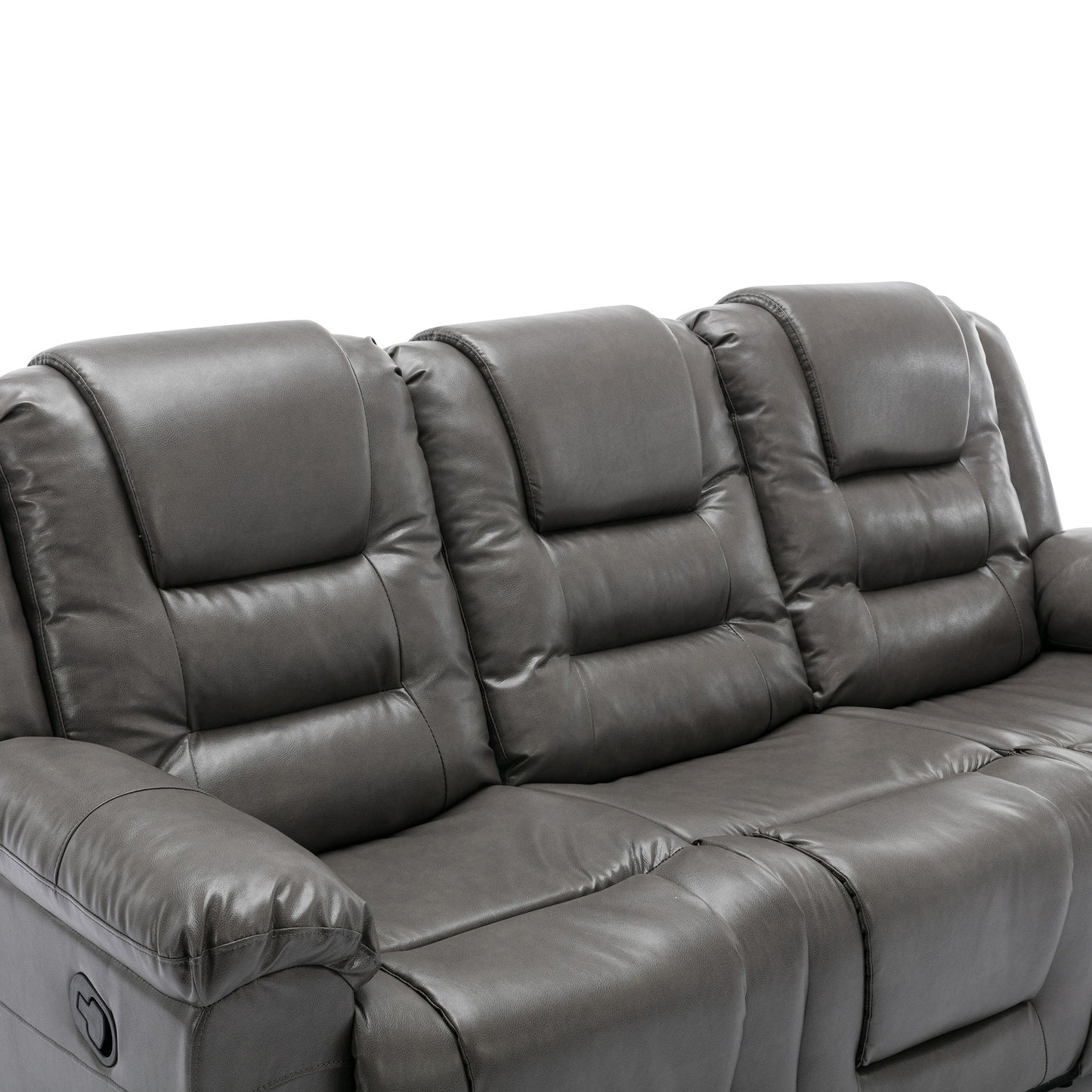 3 Seater Home Theater Recliner Manual Recliner Chair With Two Built-In Cup Holders For Living Room - Gray