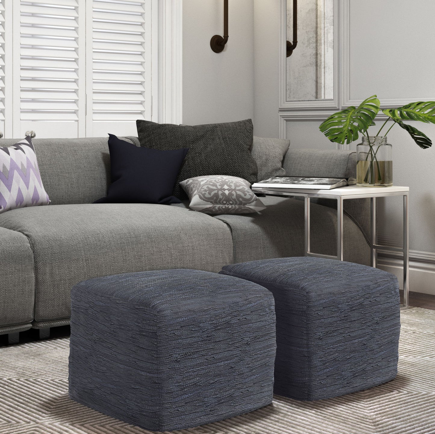 Fredrik - Square Pouf - Dark Blue