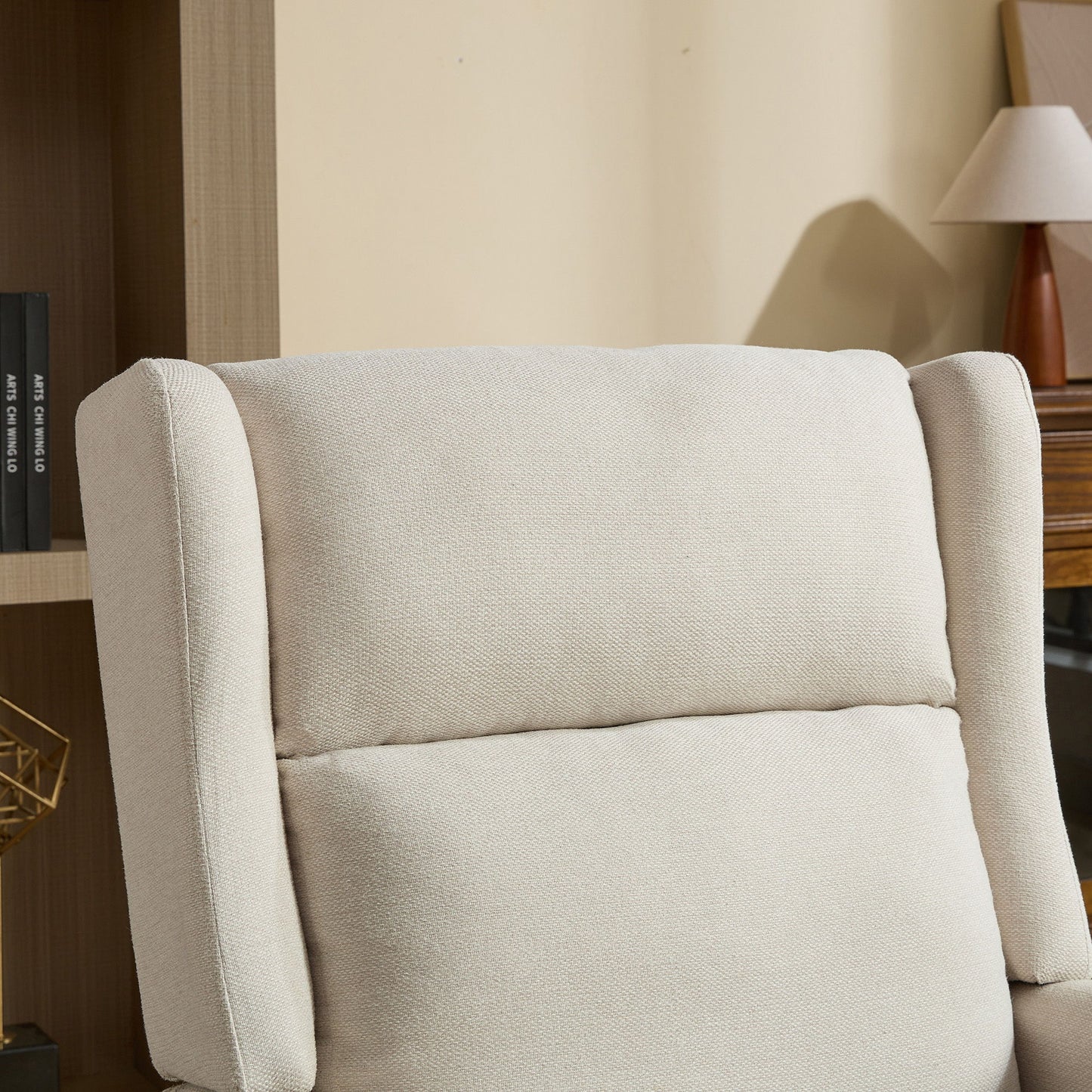 Wide Modern Accent Chair, Polyester Blend High Back Reading Chair, Upholstered Armchair Club Chair, Single Sofa With Wood Legs For Living Room, Reading Room, Office - Beige
