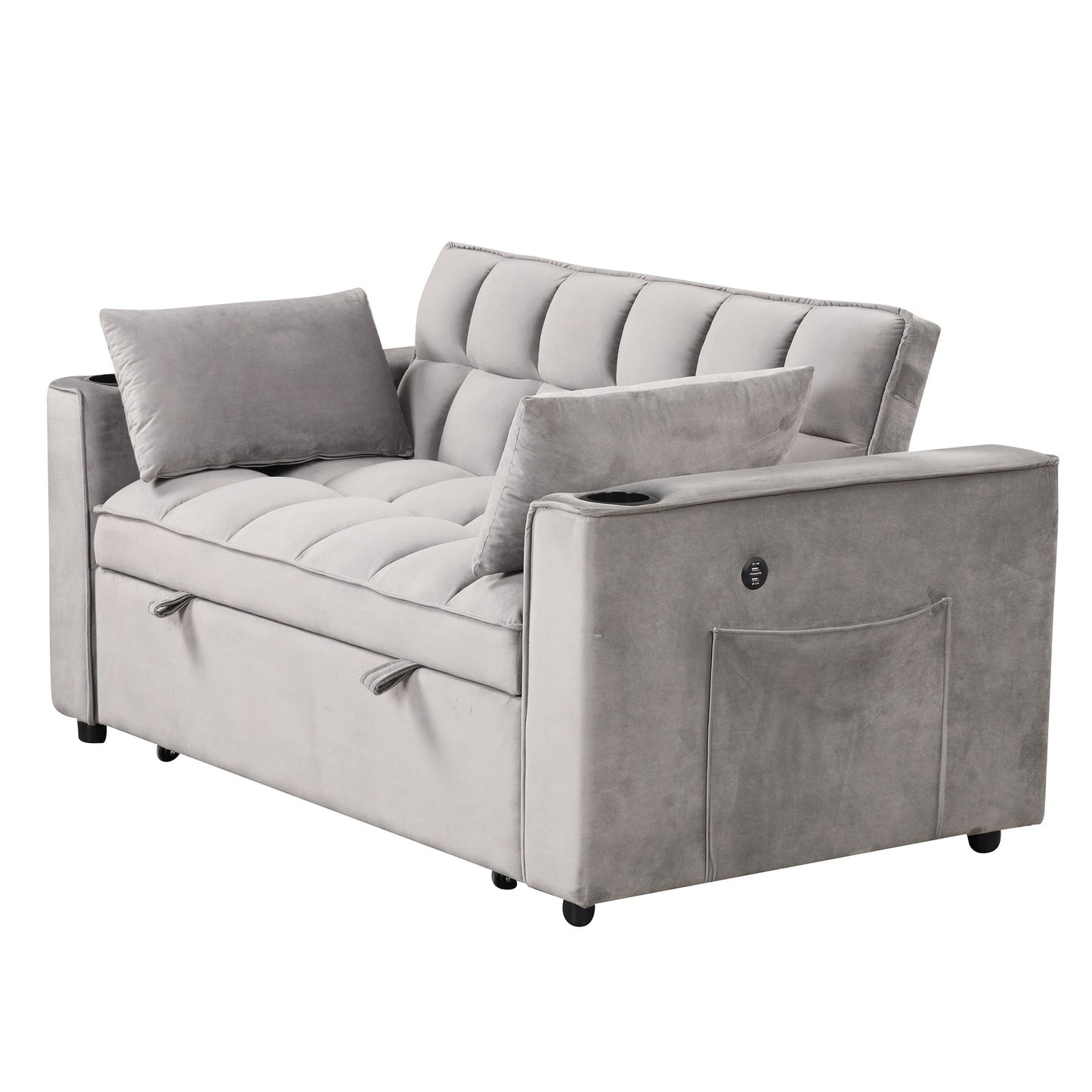 Multi Functional Sofa Bed With Cup Holder And USB Port For Living Room Or Apartments - Gray