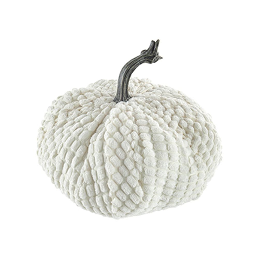 Chenille Weighted Pumpkin Ornament Decor For Holiday Harvest Festival Fall Festival & Thanksgiving (Set of 2) - White