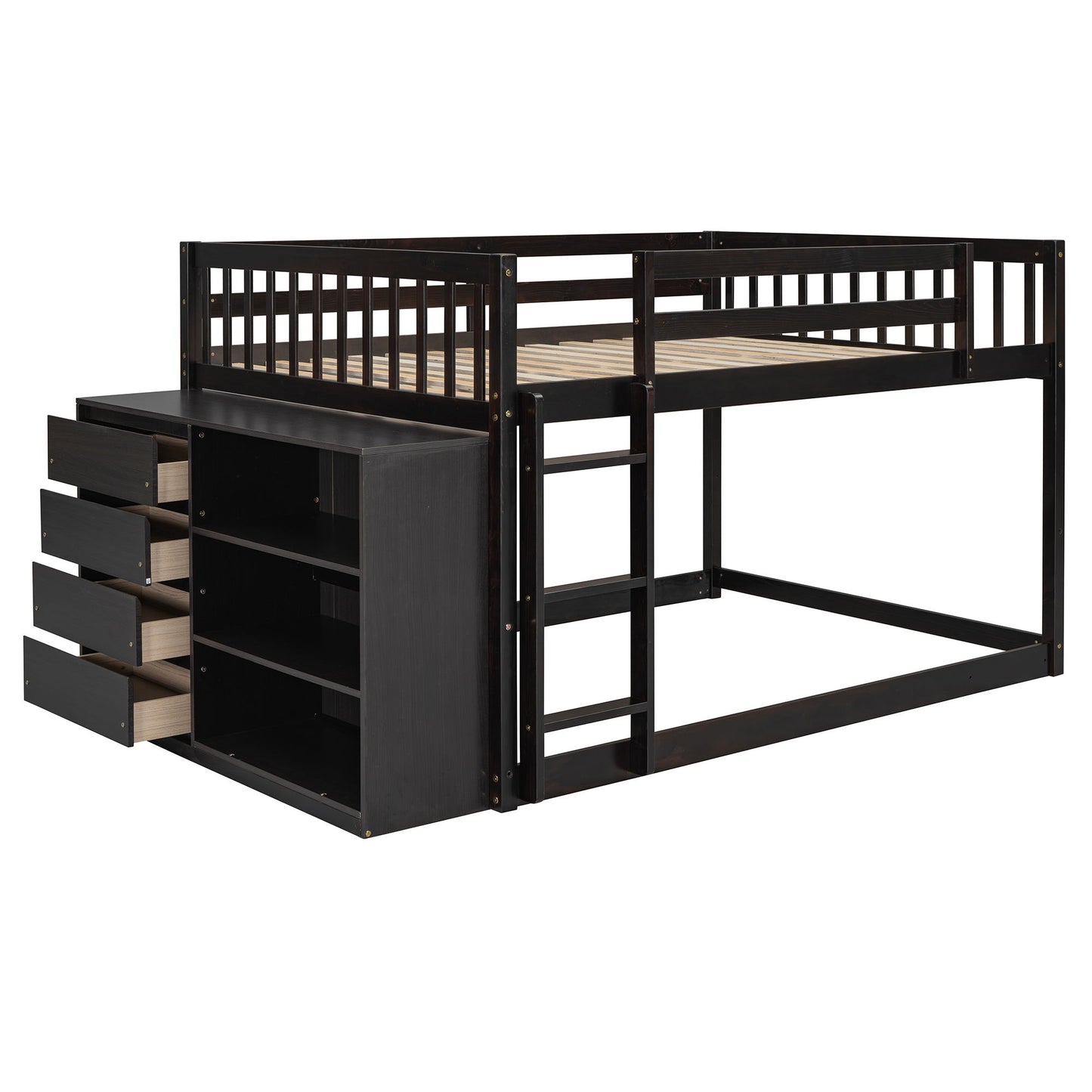 Full Over Full Bunk Bed With Storage Drawers And Shelves - Espresso