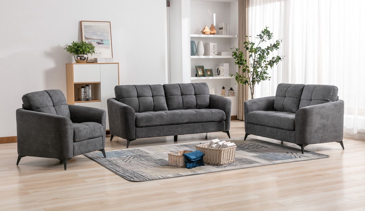 Callie - Woven Fabric Sofa Loveseat Chair Living Room (Set of 3) - Gray