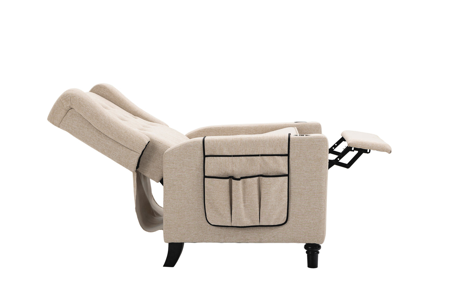 Arm Pushing Recliner Chair, Modern Button Tufted Wingback Push Back Recliner Chair, Living Room Chair Fabric Pushback Manual Single Reclining Sofa Home Theater Seating For Bedroom - Khaki / Yellow