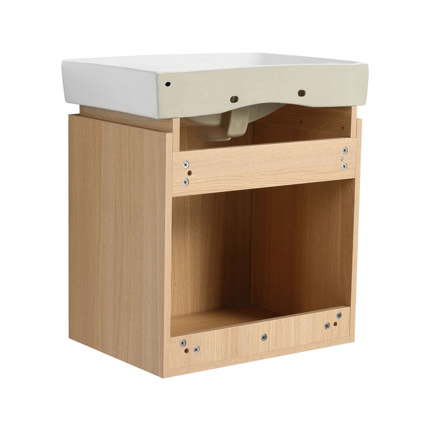 20" Wall Mounted Bathroom Vanity With Ceramic Sink And Storage Cabinet - Oak