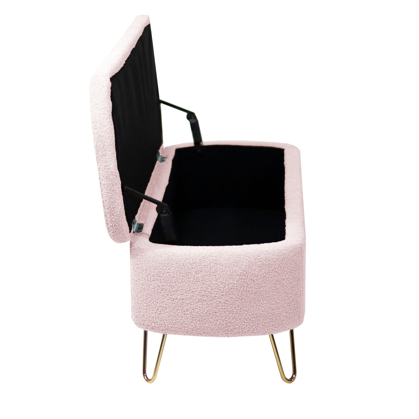 Storage Ottoman Bench For End Of Bed Gold Legs, Modern Gray Faux Fur Entryway Bench Upholstered Padded With Storage For Living Room Bedroom - Pink