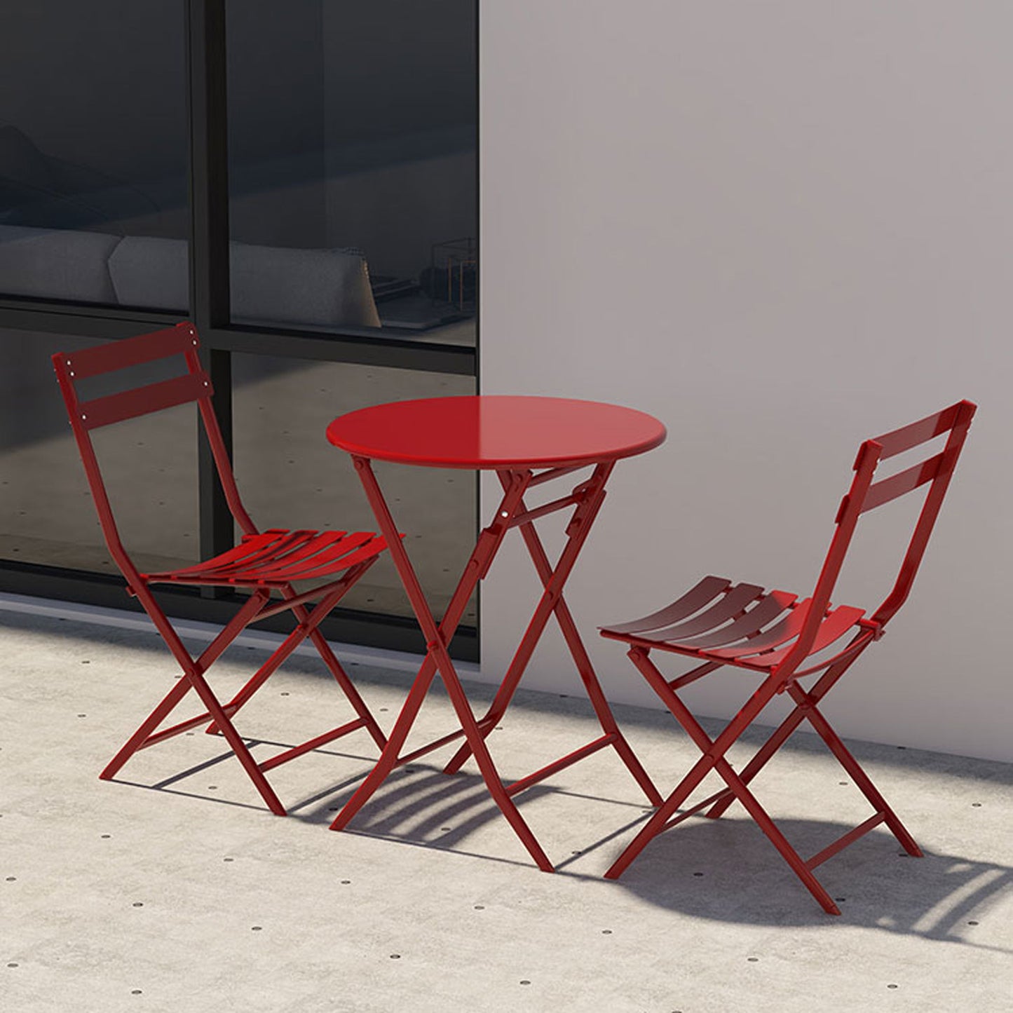 3 Piece Patio Bistro Set Of Foldable Round Table And Chairs - Red