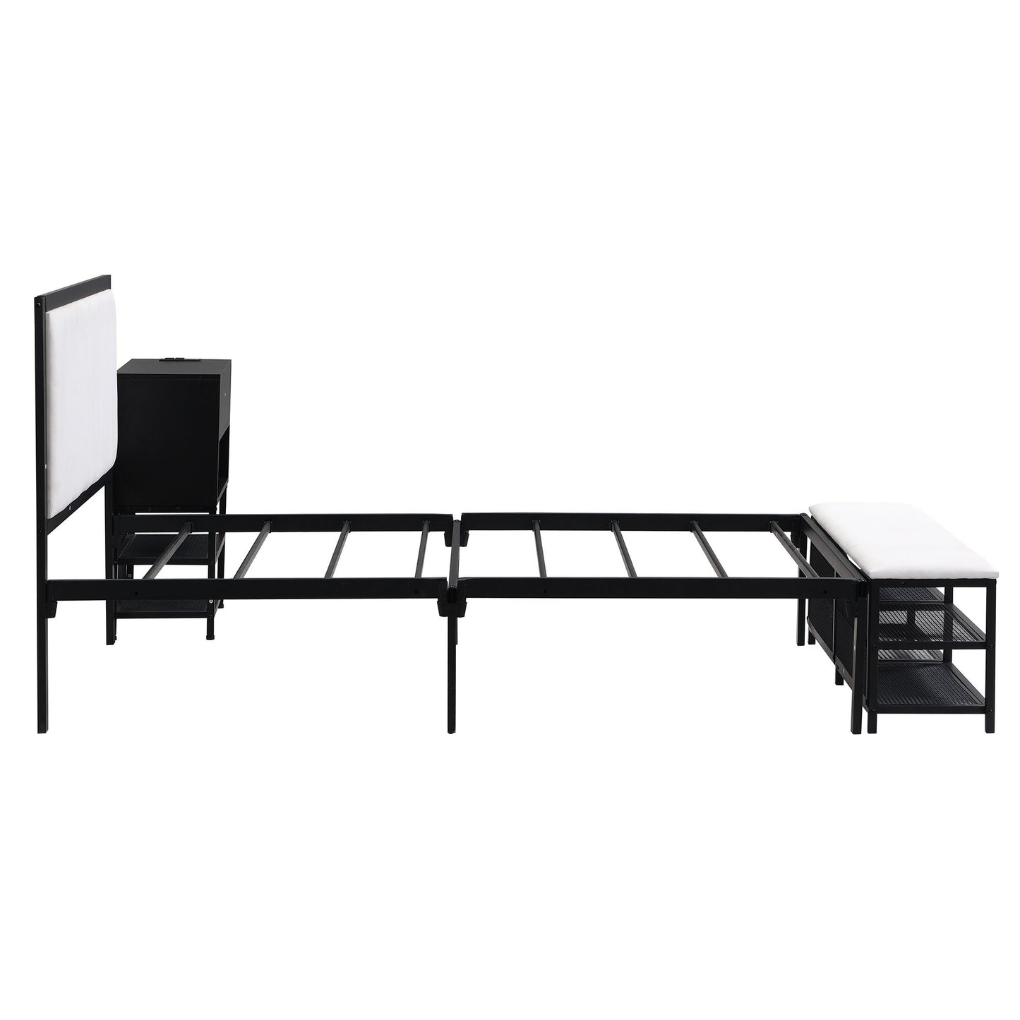 Twin Size Platform Bed With 2 Tier Storage Shelves, Storage Cabinet - Black