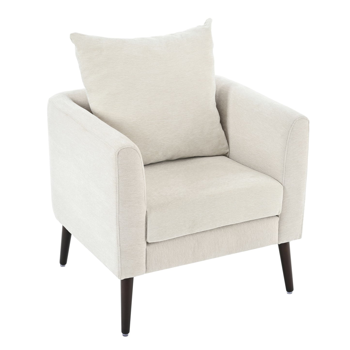 Modern Chenille Accent Chair, Upholstered Armchair For Living Room, Mid Century Fabric Lounge Chair With Pillow, Comfortable Reading Chair With Wood Legs For Living Room, Reception Room - Beige