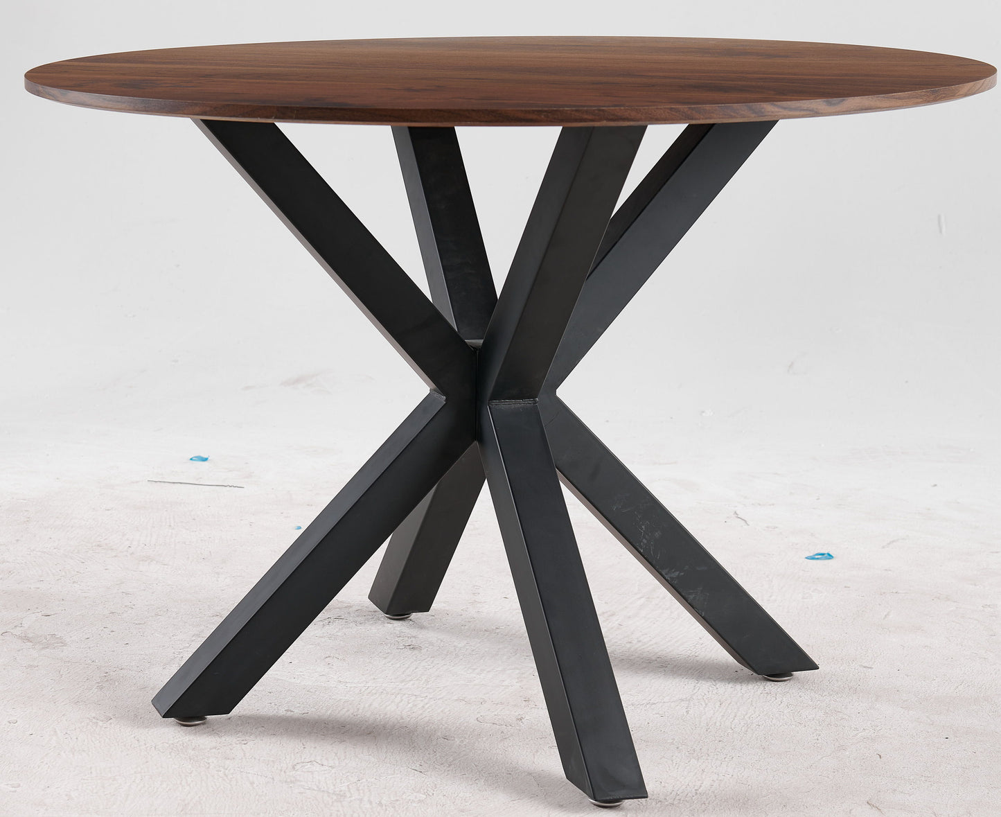 Wood Table Mid-Century Dining Table For 4 - 6 People With Round MDF Table Top, Pedestal Dining Table, End Table Leisure Coffee Table, Cross Leg - Matte Black / Natural