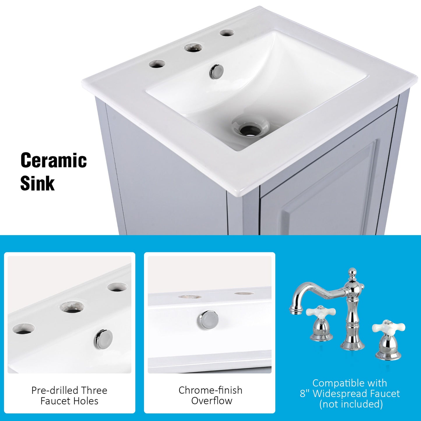 Modern 20.3" Bathroom Vanity With Sink And Functional Storage - Gray