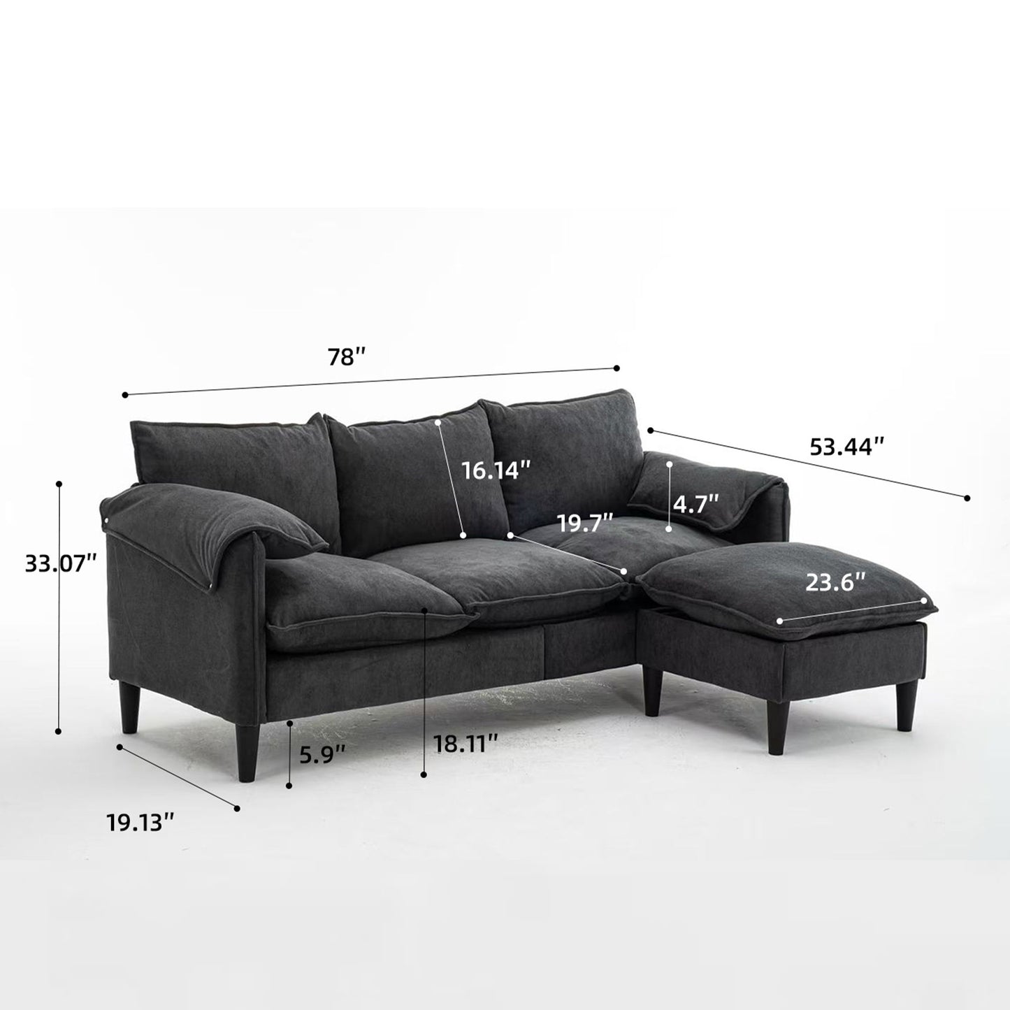 Convertible Combination Sofa, Sofa L Shaped, Sofa With Footstools With Storage Sofa For Living Room, Living Room 3 Seater Combination Sofa - Gray