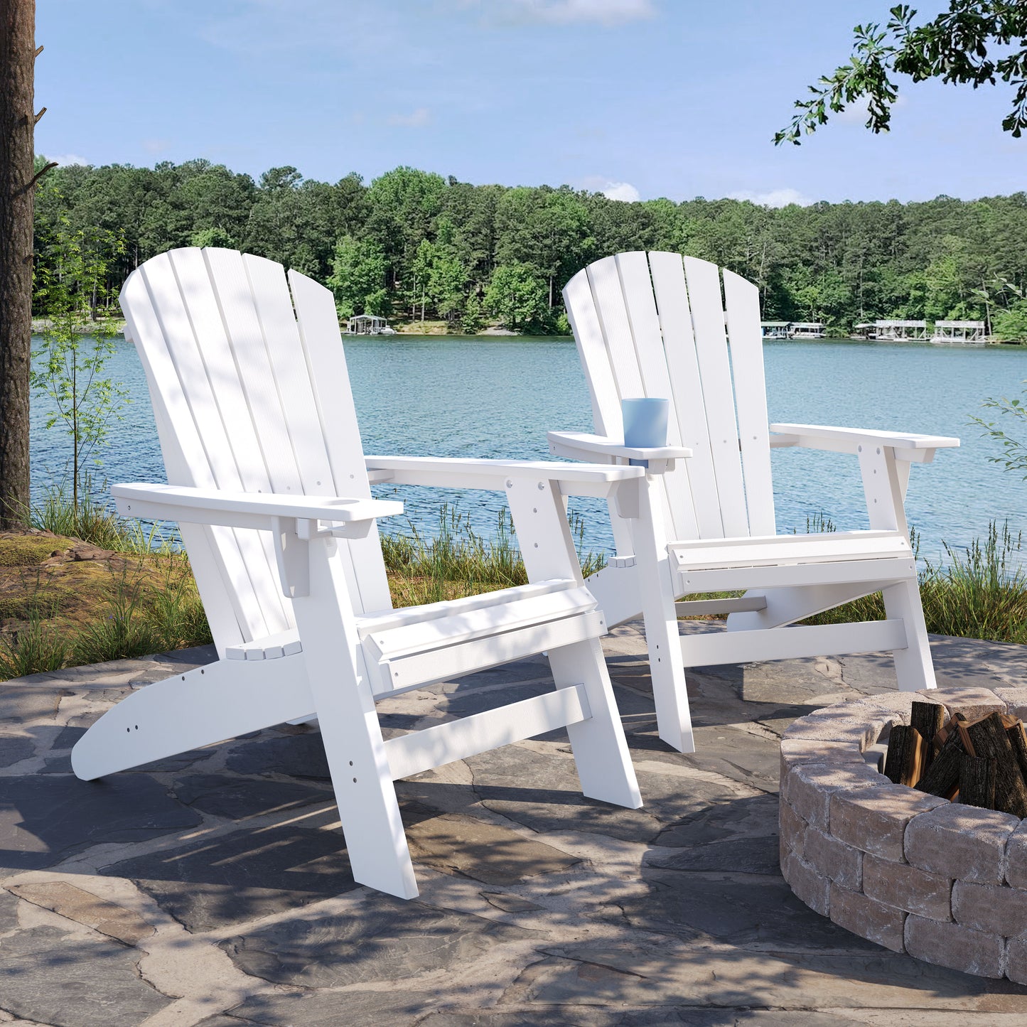 Adirondack Chair Sturdy HDPE Poly Lumber For Poolside, Patio, And Garden Relaxation - White
