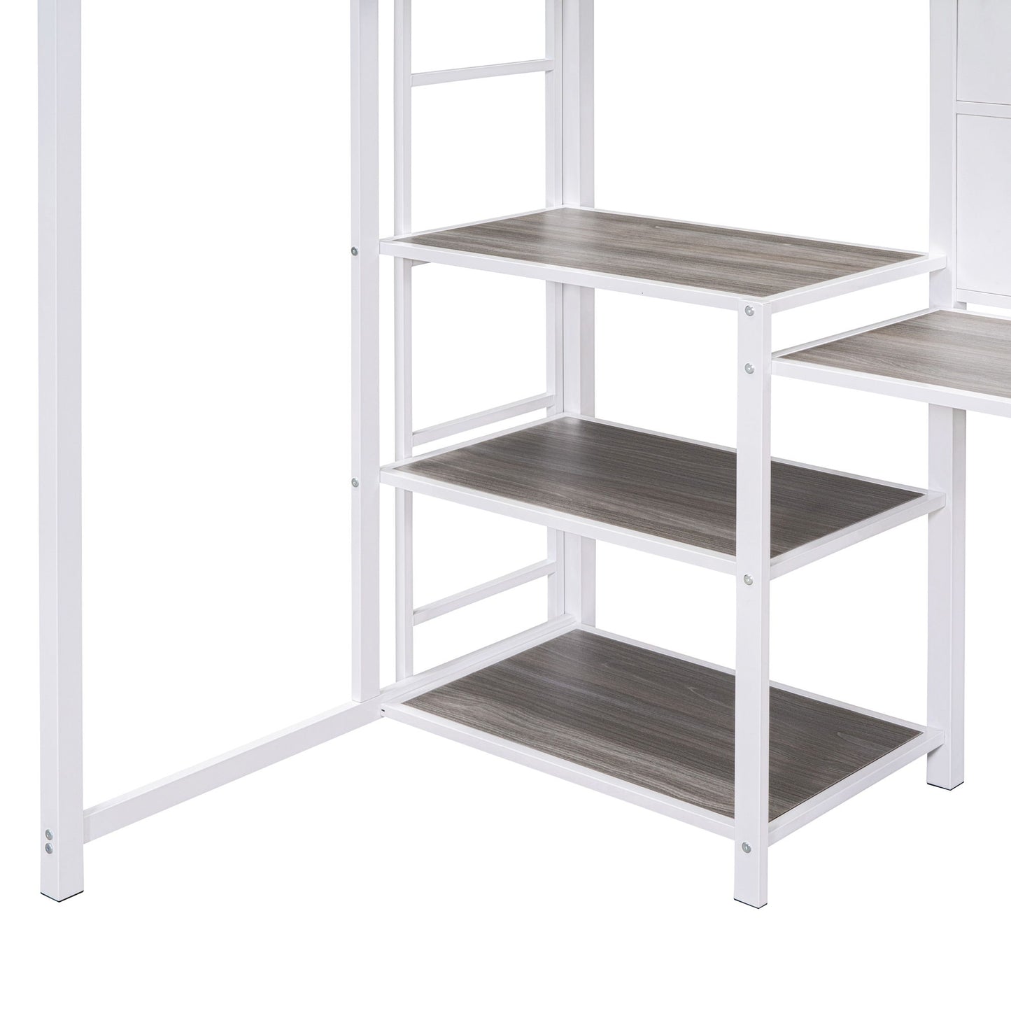 Twin Size Loft Bed With Desk And Whiteboard, Loft Bed With 3 Shelves And Ladder - White