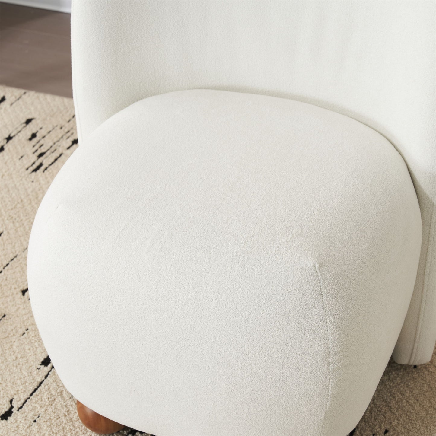 Modern Low Back Accent Chair, Upholstered Armless Living Room Chairs, Round Pine Wood Feet, For Small Living Spaces, Living Room - White