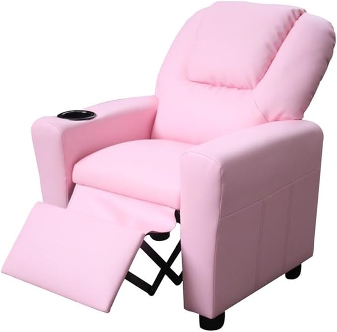 Marisa - Pink Leather Kids Recliner Chair With Cupholder - Pink