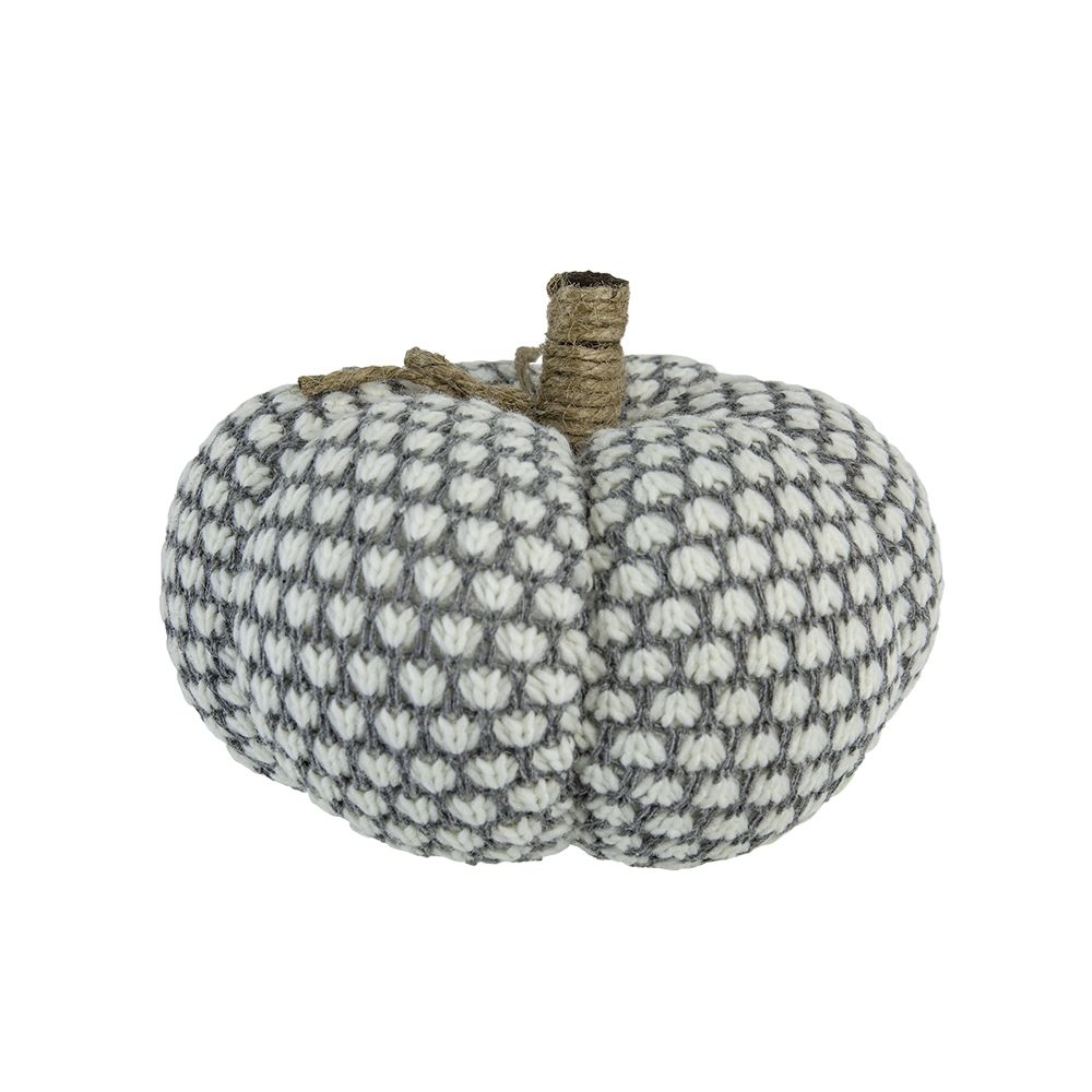 Knite Pumpkin Ornament Decor For Holiday Harvest Festival Fall Festival & Thanksgiving (Set of 2) - White / Gray
