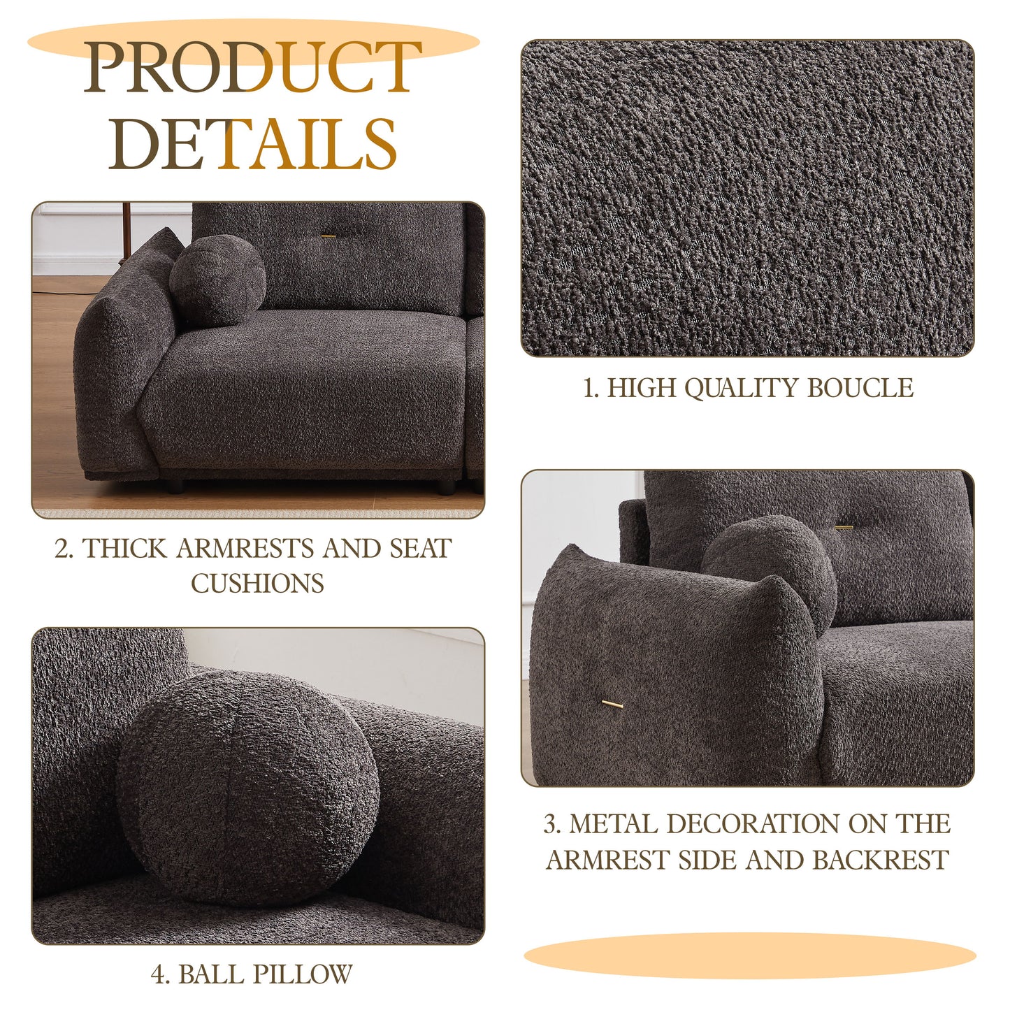 Lamb's Wool 2 Seater Cushion Sofa Comfortable Sofa For Living Room Bedroom And Other Casual Spaces Lamb's Wool Sofa With 2 Cushions And 2 Ball Pillows (Set of 2) - Gray