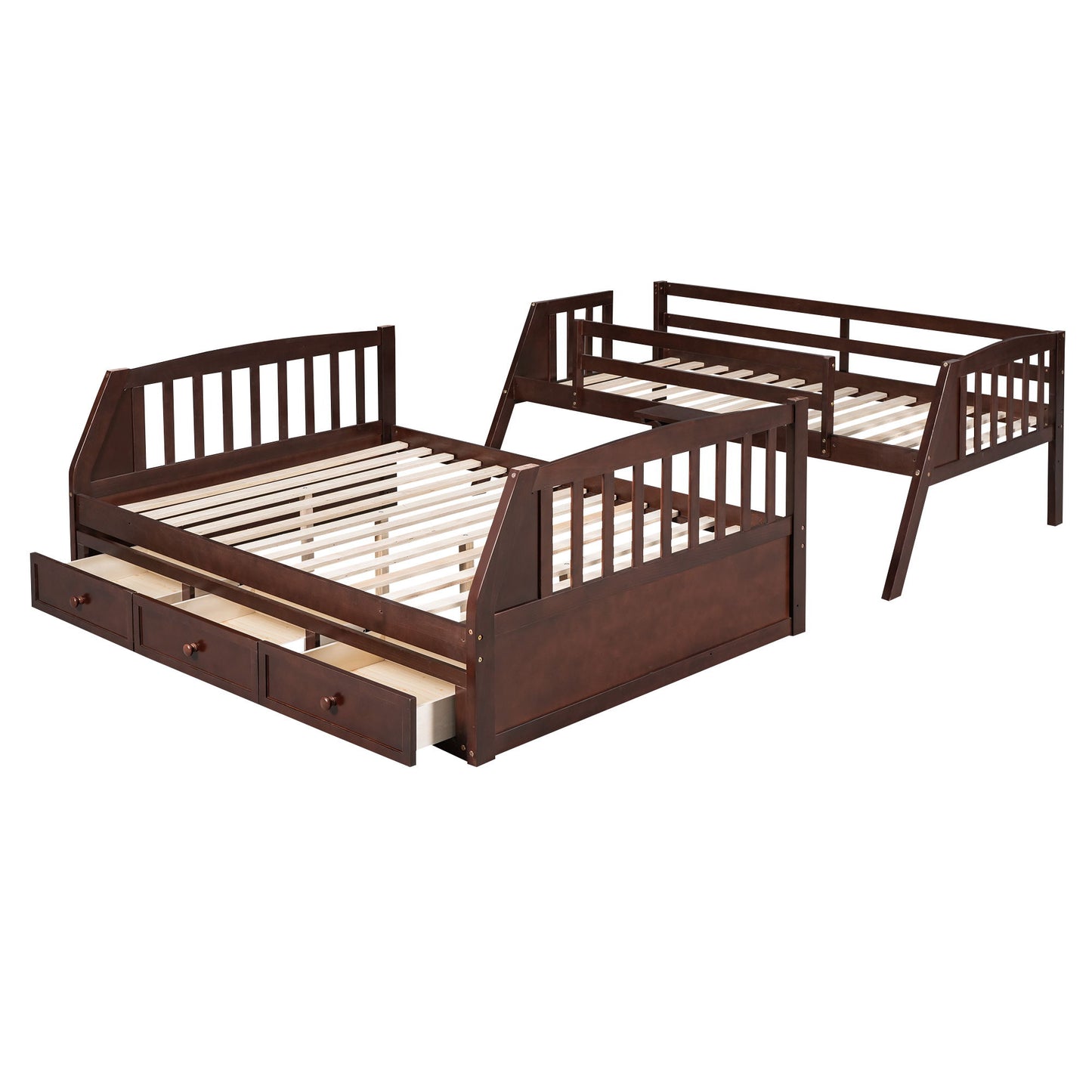 Twin Over Full Bunk Bed With Drawers, Ladder And Storage Staircase - Espresso