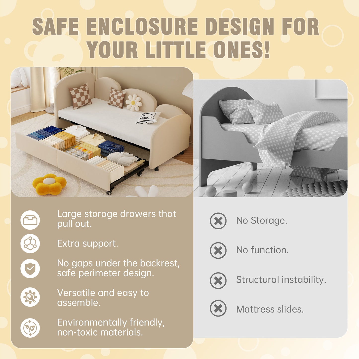 Modern Upholstered Daybed With Twin Size Bed Frames And Storage - Beige