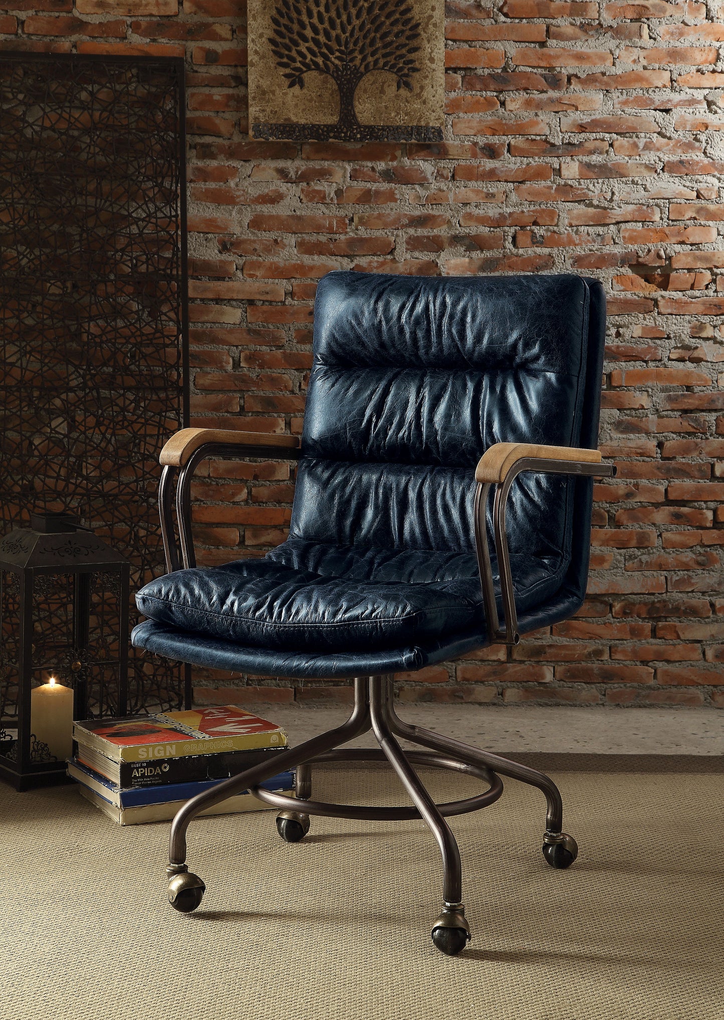 Harith II - Top Grain Leather Office Chair - Vintage Blue