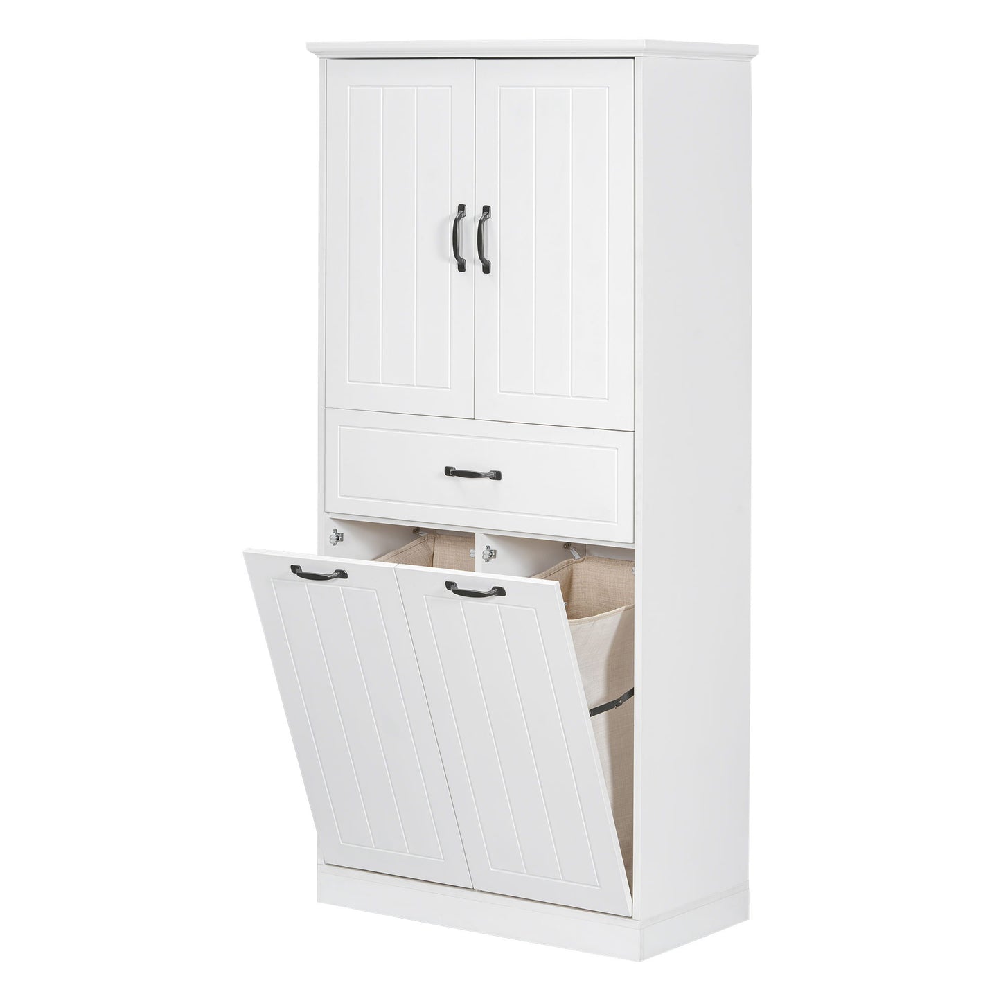 Modern Bathroom Storage Cabinet With 2 Laundry Baskets, 1 Drawer, Adjustable Shelf - White
