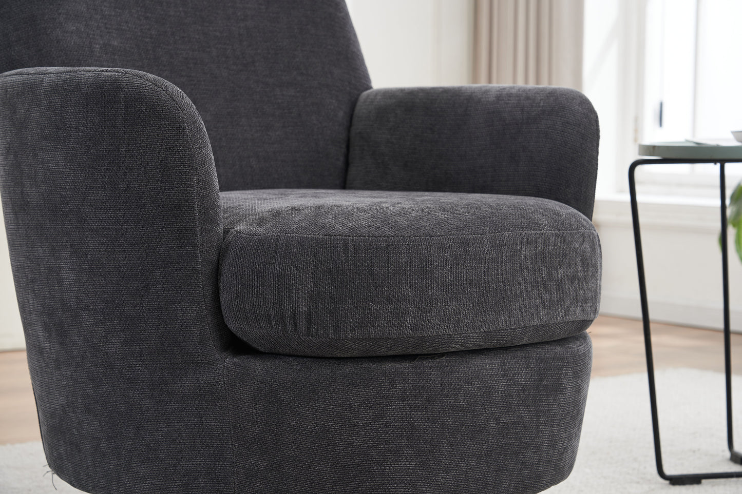 Swivel Barrel Chair, Swivel Accent Chairs Armchair For Living Room, Reading Chairs For Bedroom Comfy, Round Barrel Chairs With Gold Stainless Steel Base - Dark Gray