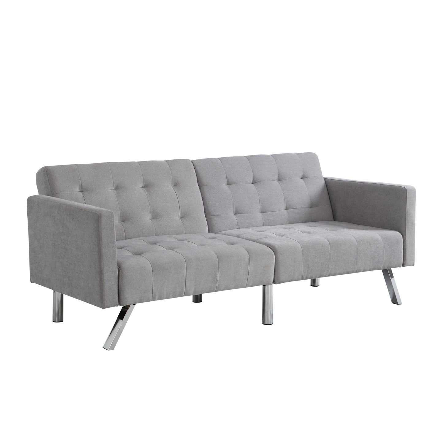 Futon Sofa Bed Convertible Folding Lounge Couch, Armrests - Light Gray