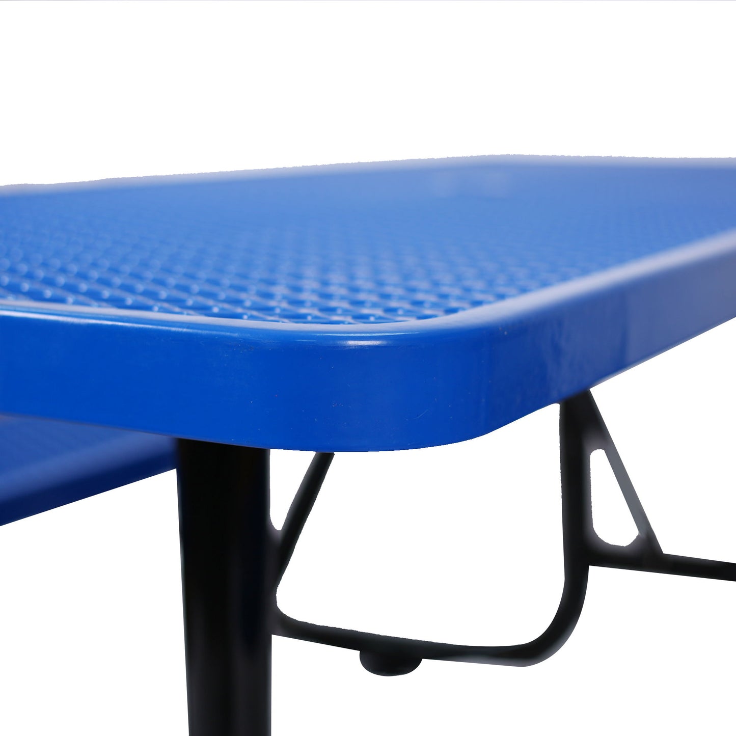 Rectangular Outdoor Steel Picnic Table With Umbrella Pole - Blue