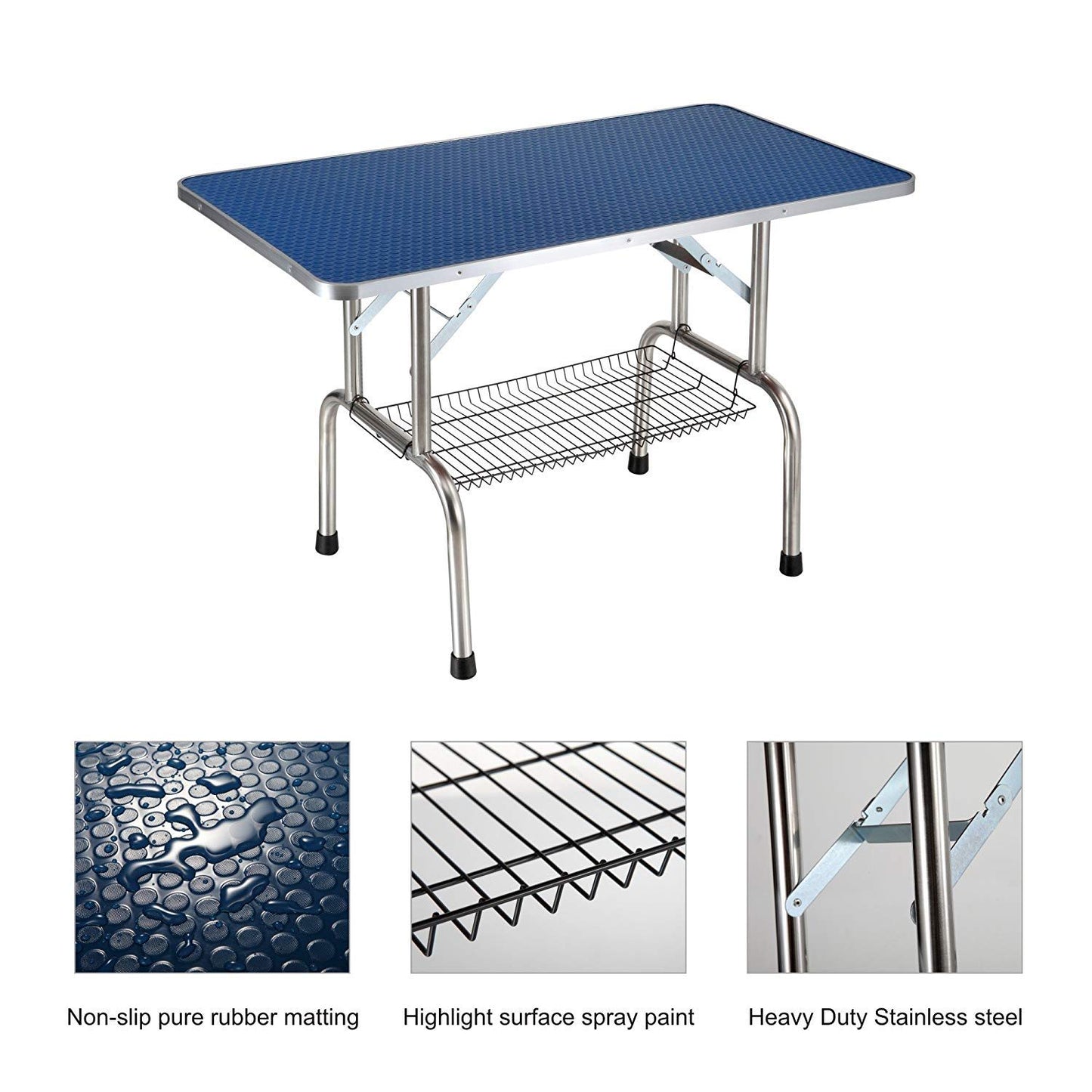 Folding Dog Pet Grooming Table Heavy Duty Stainless Steel Pet Dog Cat Grooming Table - Blue