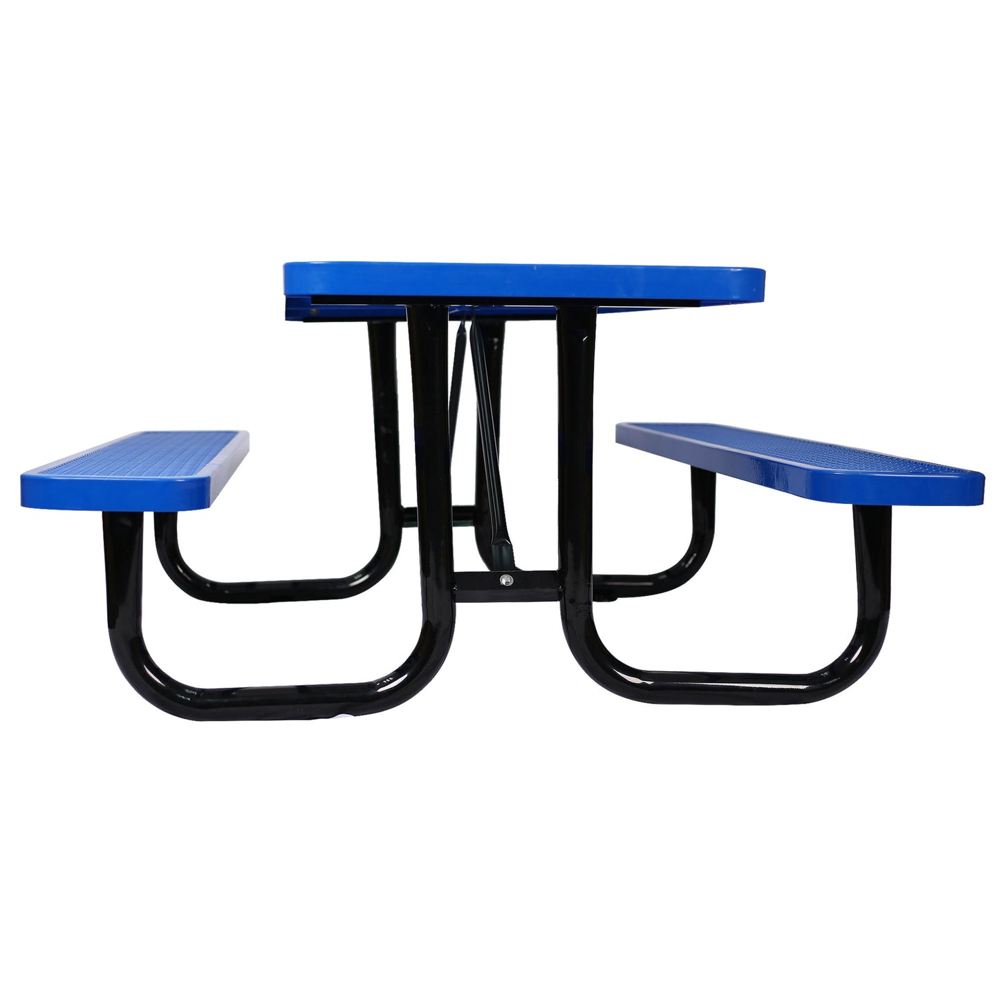 Rectangular Outdoor Steel Picnic Table With Umbrella Pole - Blue