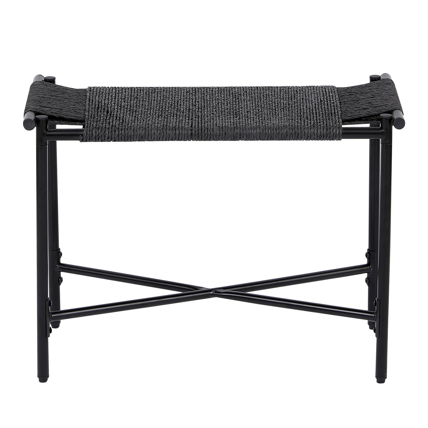 Handwoven Paper Rope Foot Rest Shoes Stools Ottomans For Entryway, Living Room, Bedroom & Office - Black