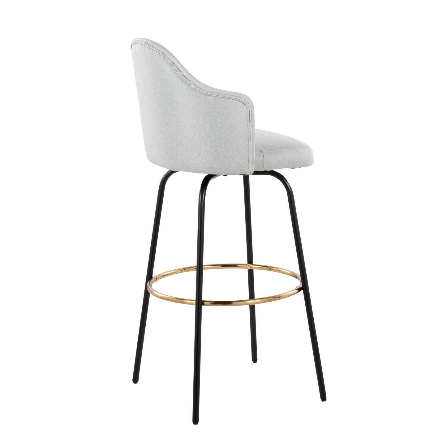 Ahoy - Contemporary Fixed Height Bar Stool Round Gold Footrest (Set of 2) - Light Gray / Black