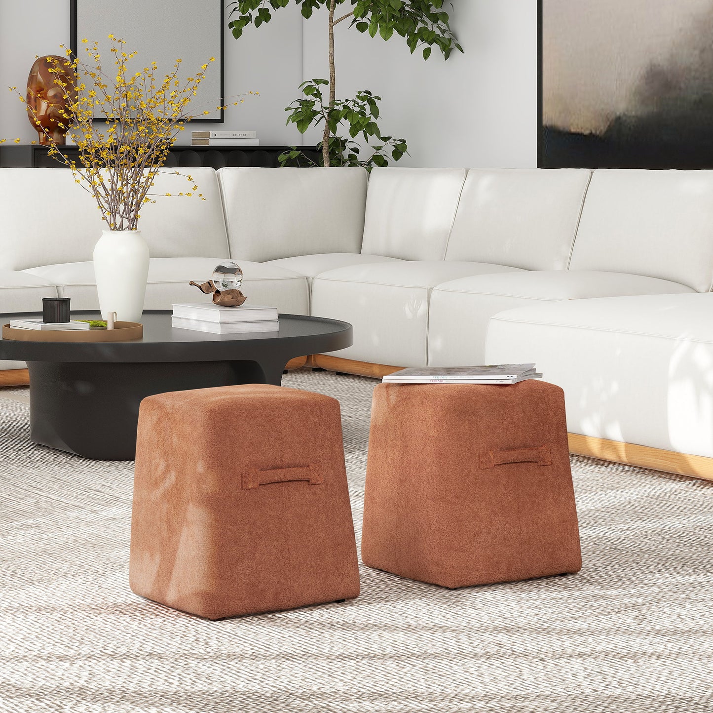 Clyde - Tapered Square Upholstered Ottoman - Spice Orange