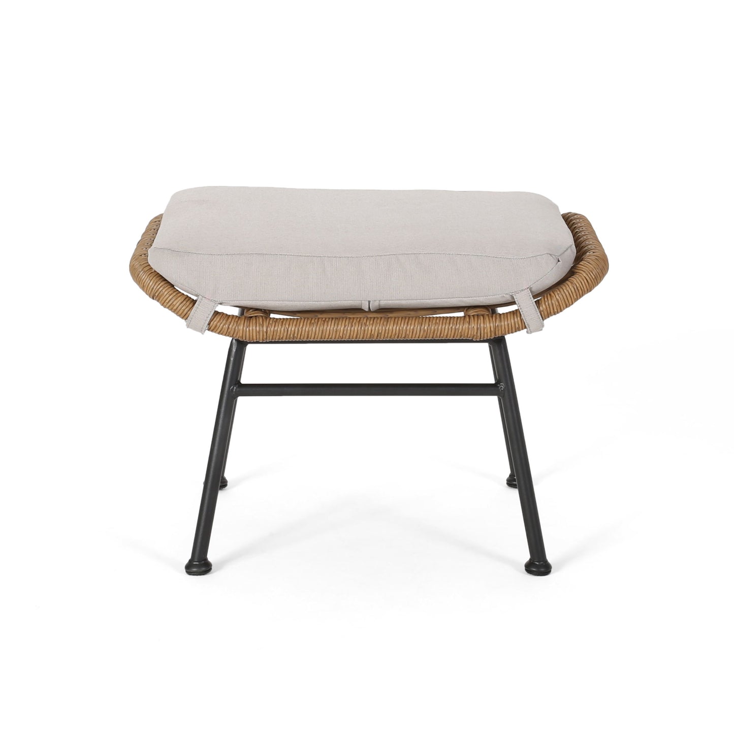 Outdoor Modern Boho Wicker Ottoman With Cushions (Set of 2) - Beige / Brown