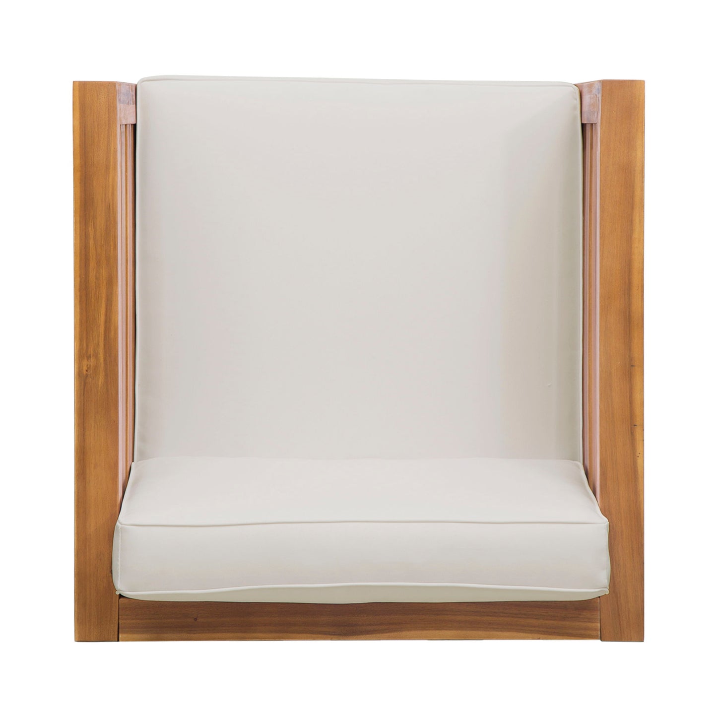 Outdoor Club Chair, Acacia Wood Patio Chair With Fabric Cushion For Backyard, Poolside - Teak / Beige