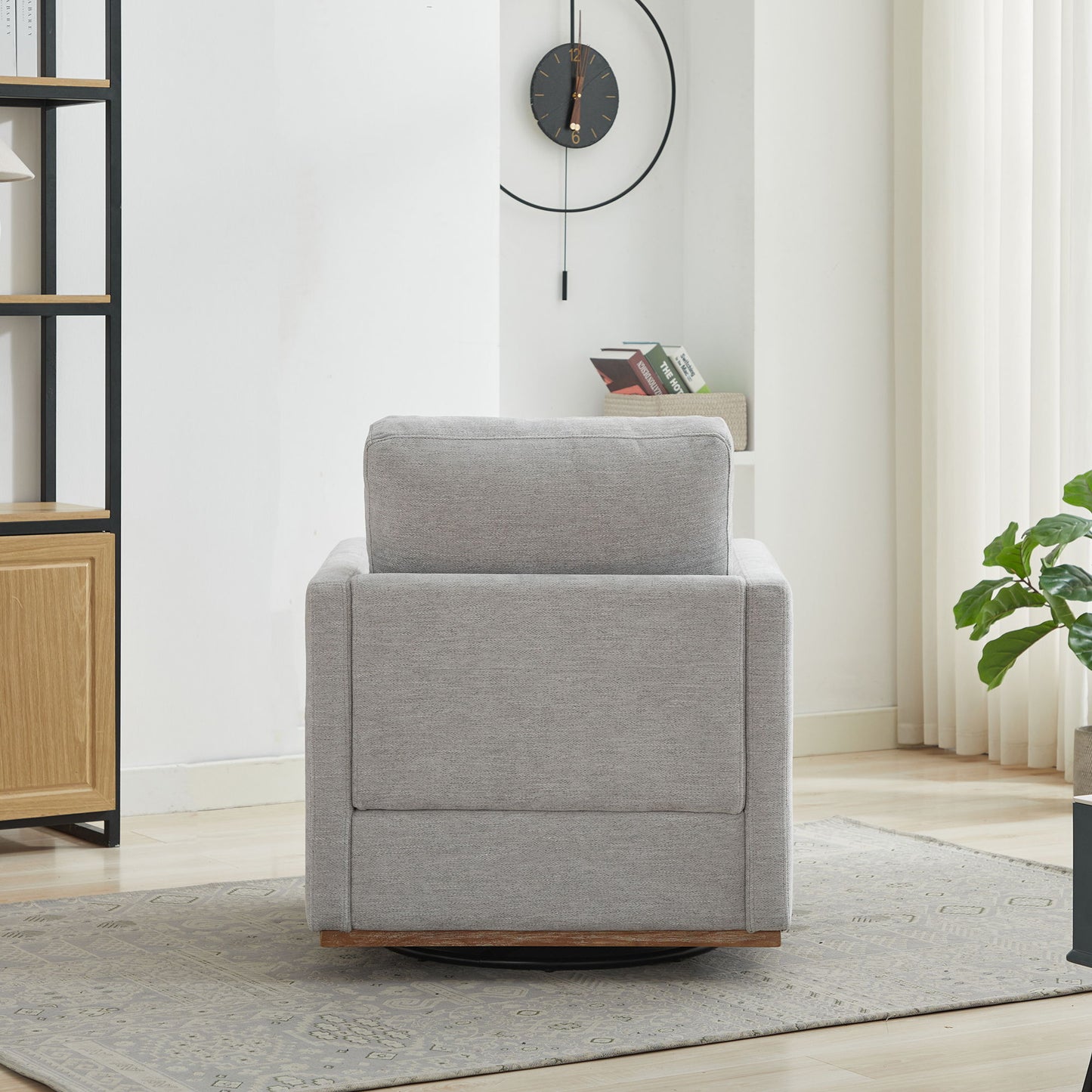 Modern Square Upholstered Swivel Accent Chair Chenille For Living Room Or Bedroom - Light Gray