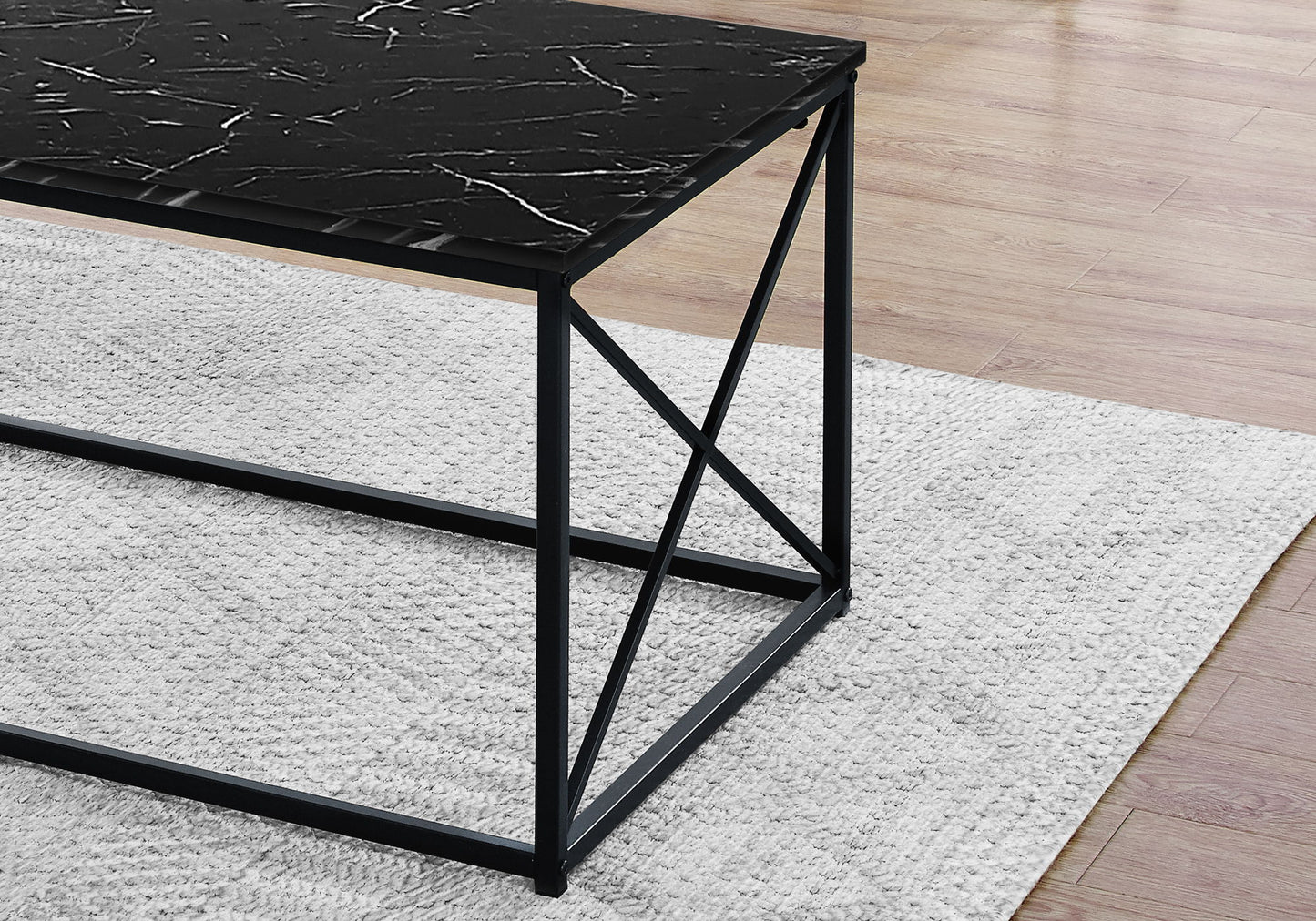 Table Set, Coffee, End, Side, Accent, Living Room, Marble Look Laminate, Contemporary & Modern (Set of 3) - Black