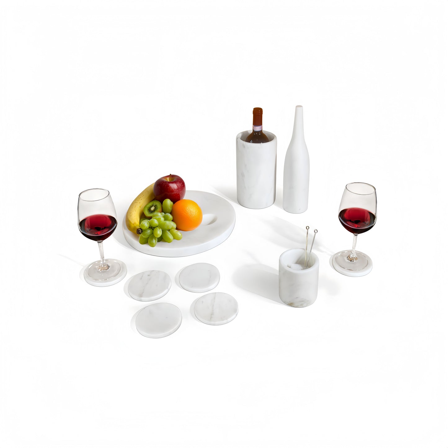 Luxury Natural Marble Dining Room Accessories Set, 10 Pieces, Elegant Natural Stone - White