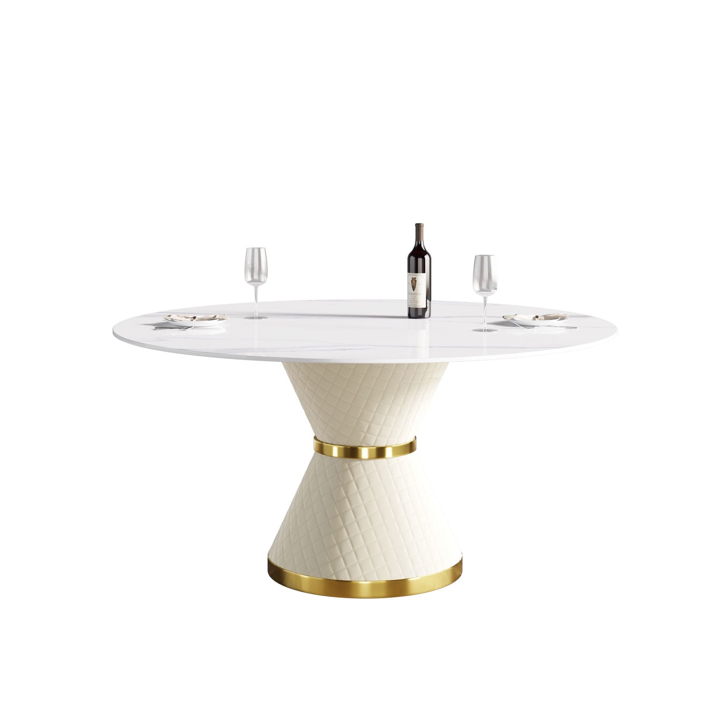 59.05" Modern Artificial Stone Round Carbon Steel Base Dining Table, Can Accommodate 6 People - White
