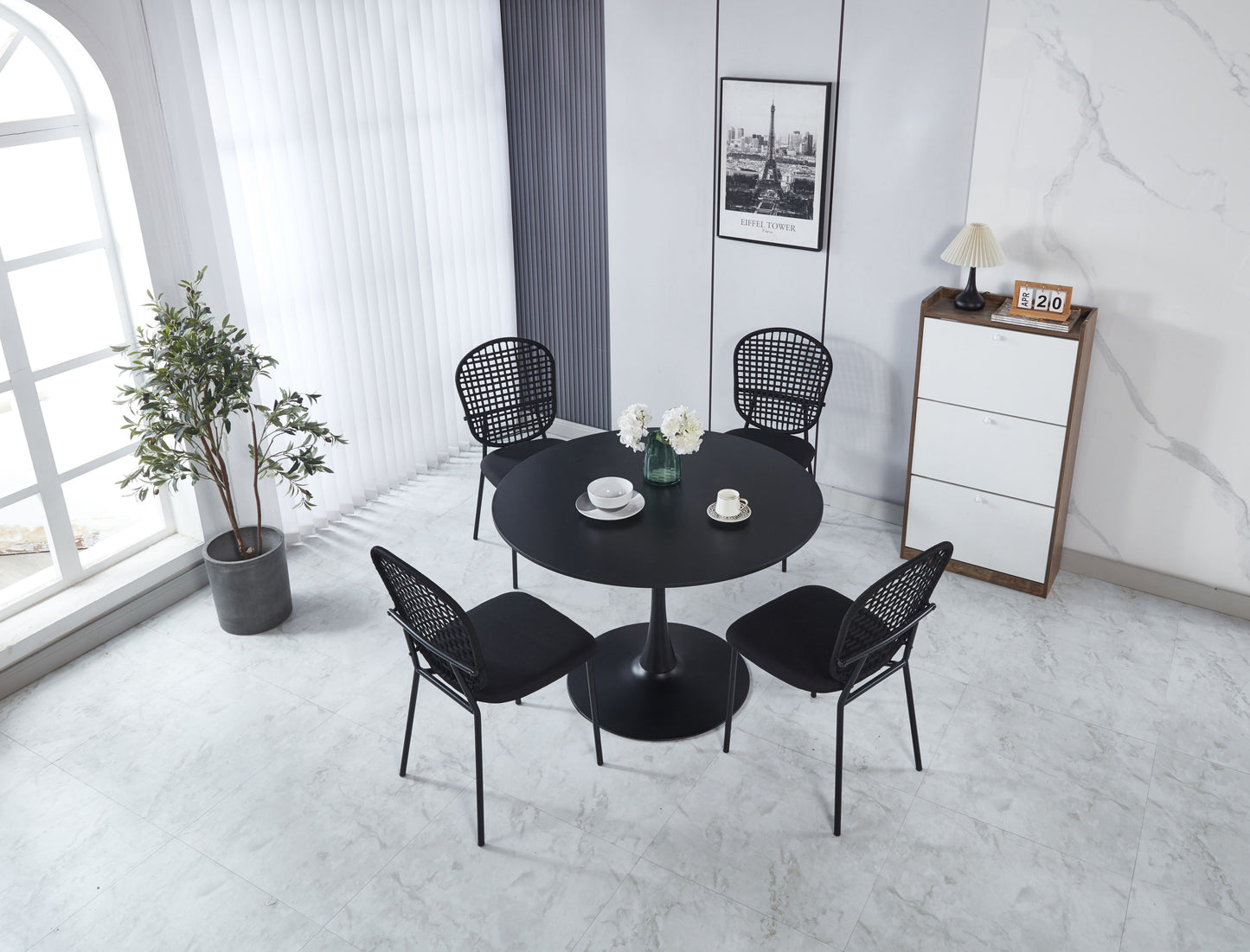 Sennit Chair, Dining Chair, Coffee Chair (Set of 4)- Black