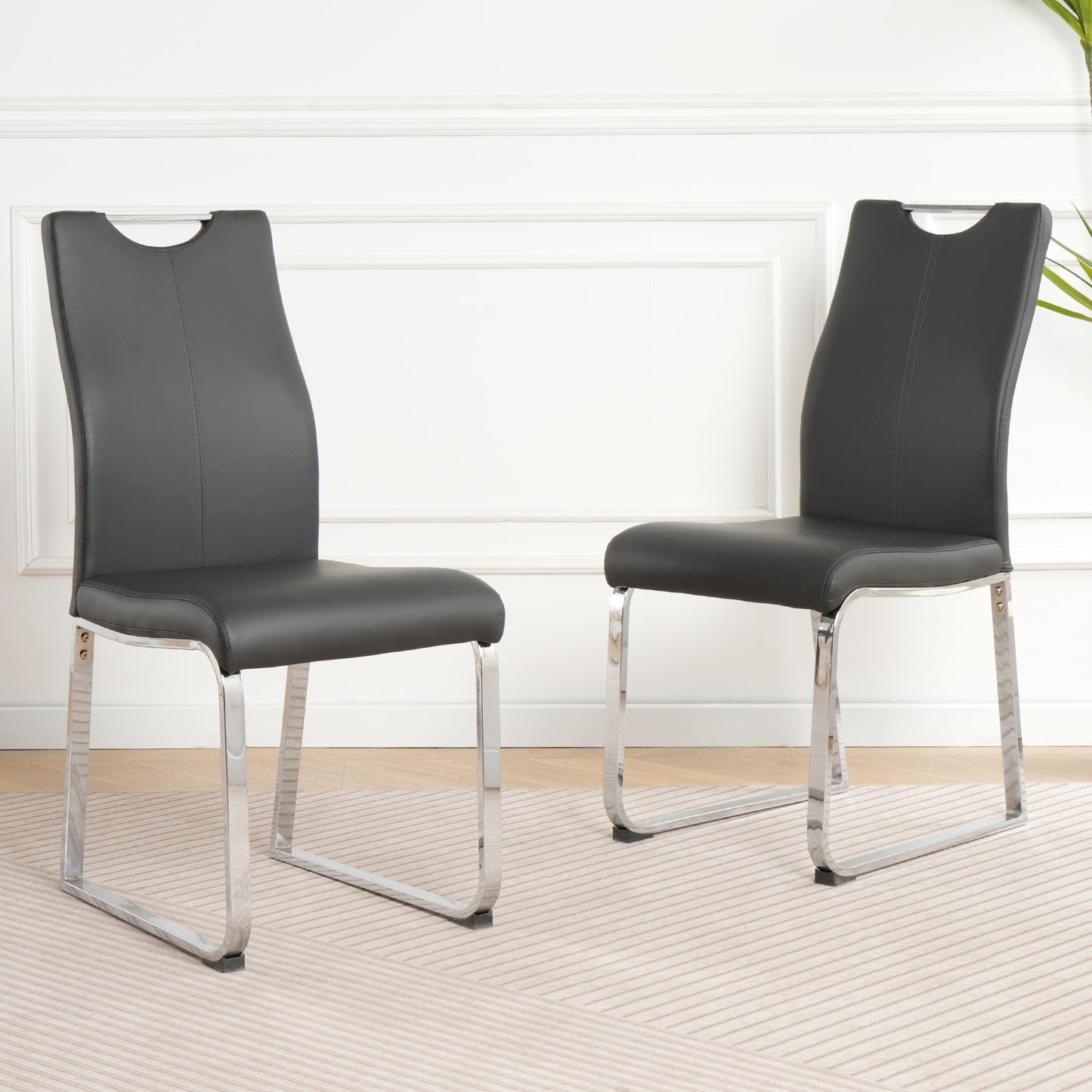 Modern Dining Chair (Set of 2), Upholstered With Cloth And Electroplated Metal Legs For Home Furniture - Charcoal Gray