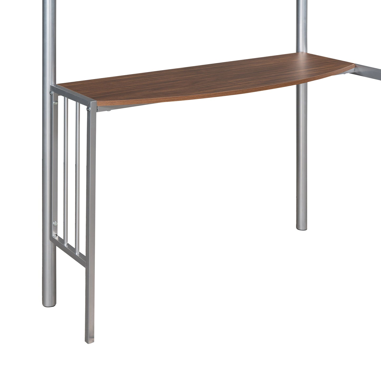 Twin Over Full Bunk Bed With Desk, Ladder And Quality Slats For Bedroom - Silver