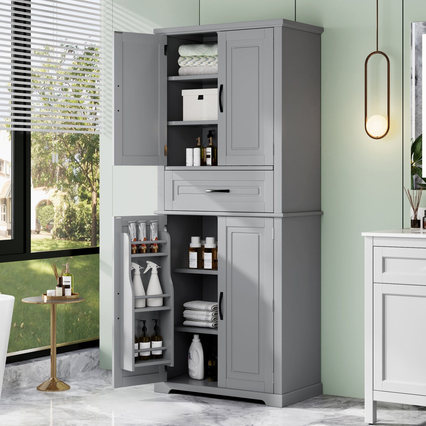 Bathroom Storage Cabinet With Multi Functional Storage Space, Material, Adjustable Shelf, Slide Rail Drawer - Gray