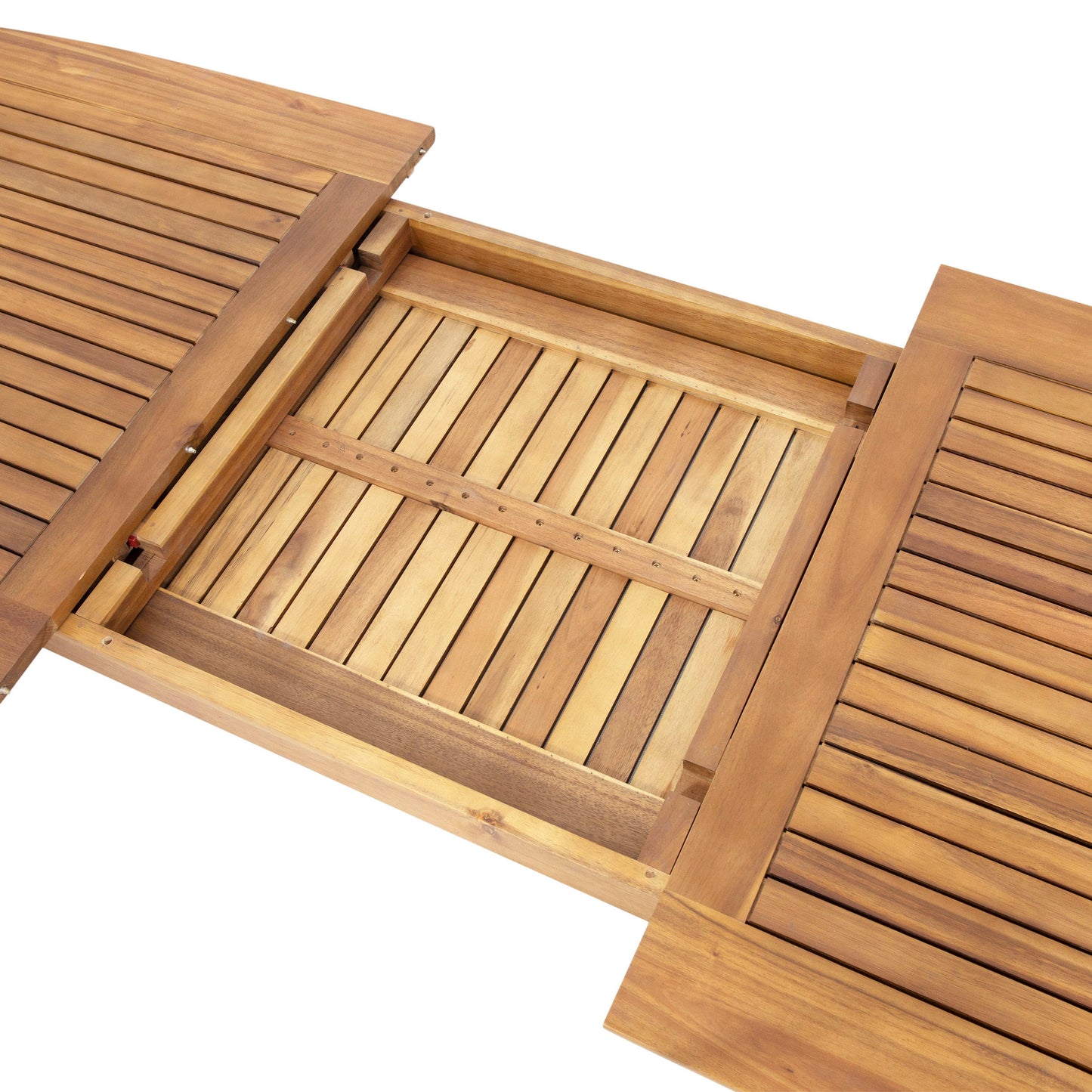 Modern Expandable Outdoor Dining Set With Stackable Chairs - White / Teak
