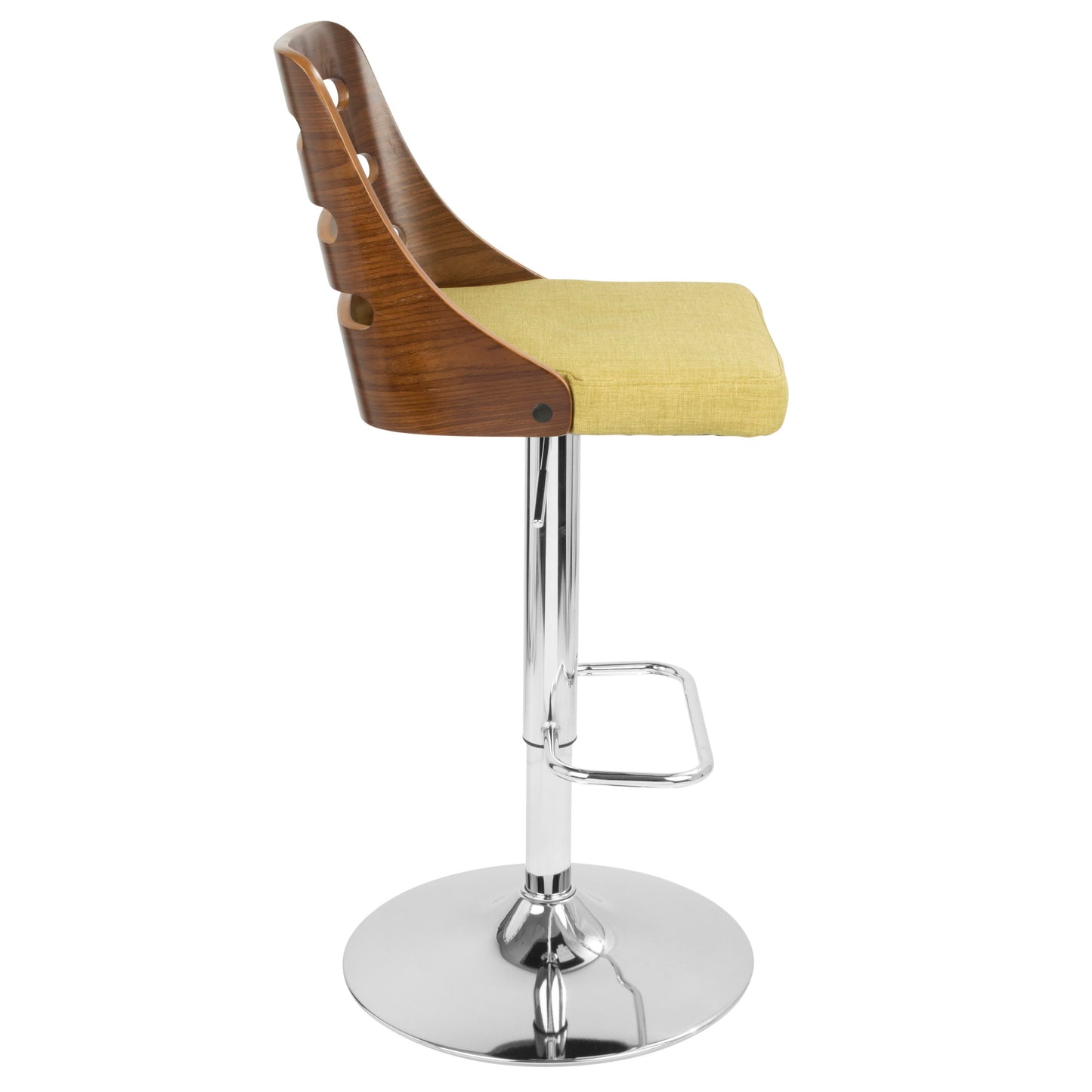 Trevi - Mid-Century Modern Adjustable Barstool With Swivel - Walnut / Green