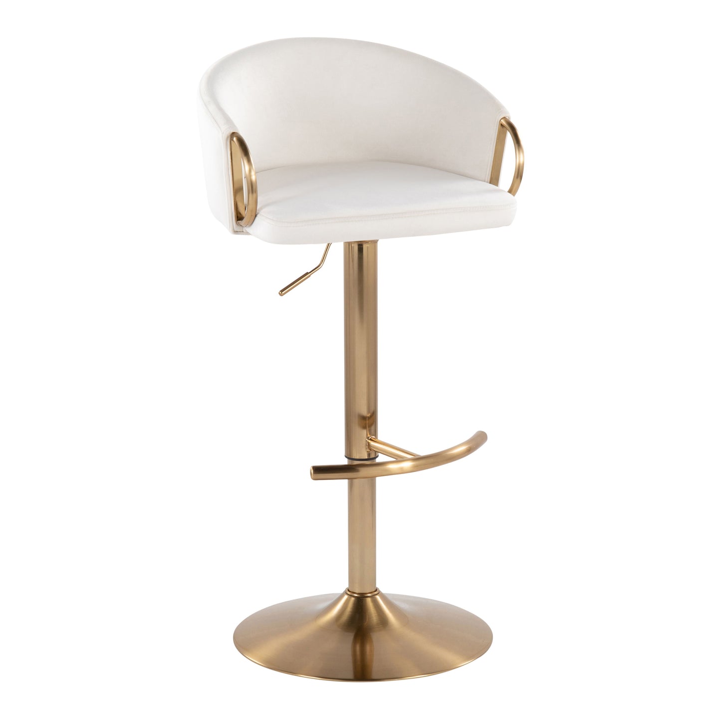 Claire - Contemporary / Glam Adjustable Barstool With Swivel With Rounded T Footrest (Set of 2) - Cream