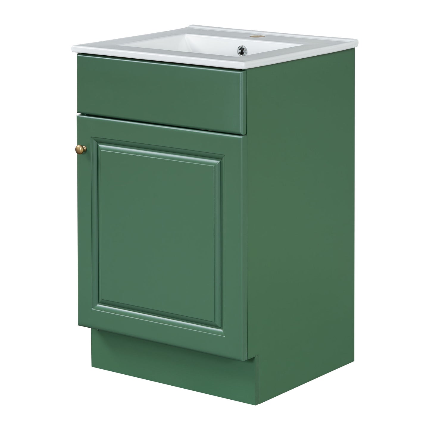 20" Bathroom Vanity With Sink, Freestanding Cabinet With Door Shelf And Adjustable Shelf, And Ceramic Construction - Green